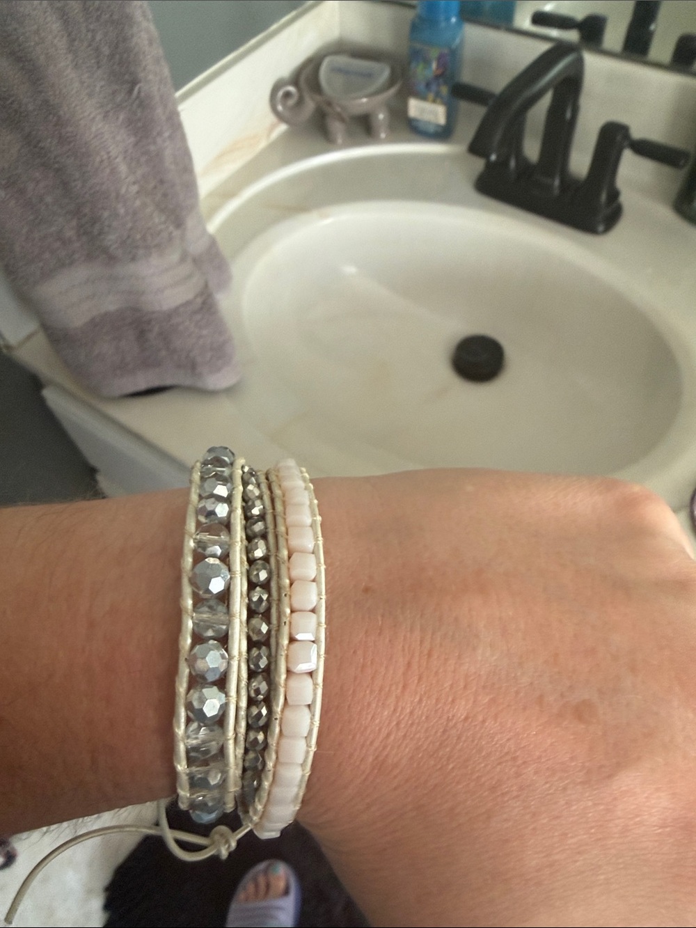 Silver and White Beaded Wrap Bracelet - Womens Jewelry